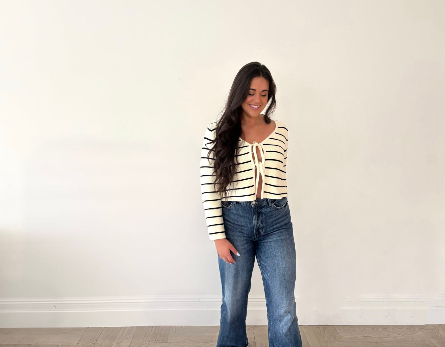 Striped Tie-Front Cardigan