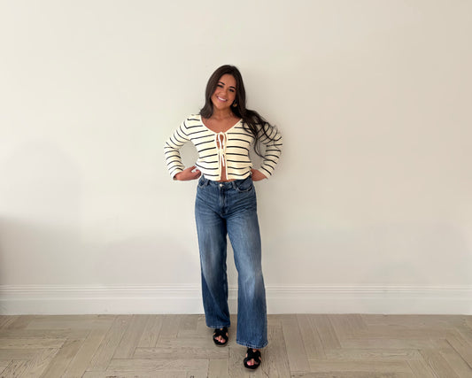 Striped Tie-Front Cardigan