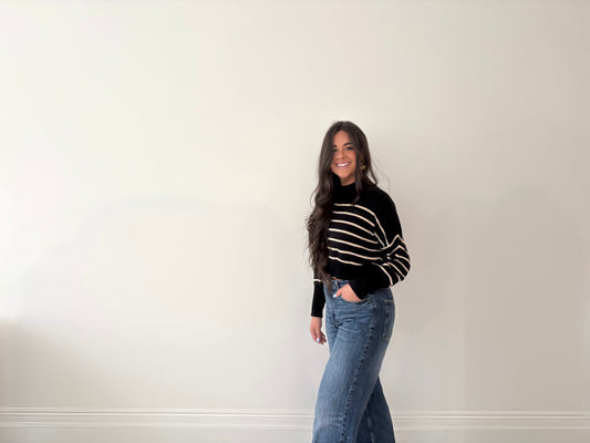 Cropped Cream Cut Black Sweater Top