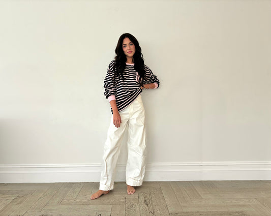 Pink and Navy Striped Crew Neck