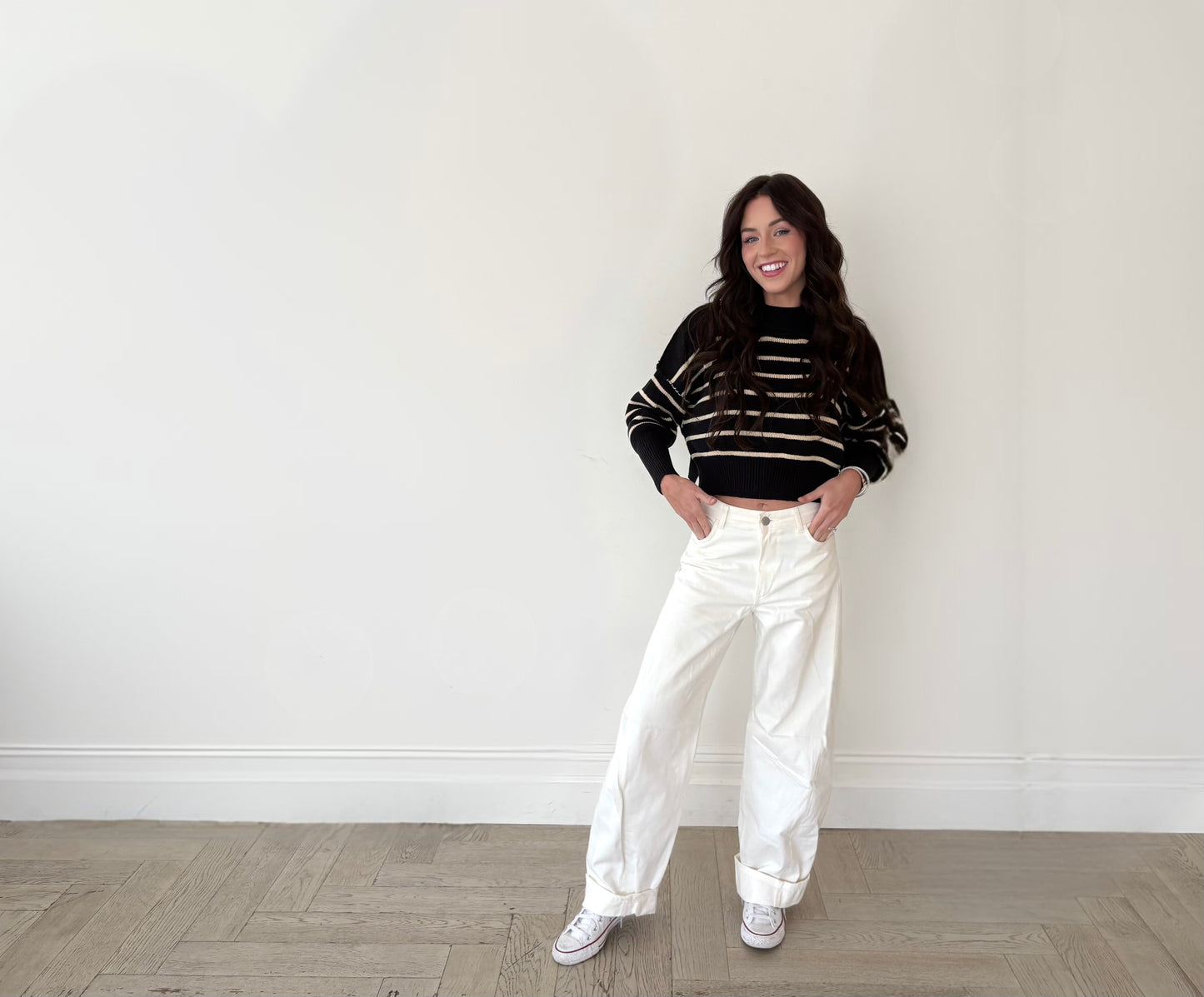 Cropped Cream Cut Black Sweater Top