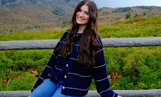 Navy Button Front Striped Cardigan