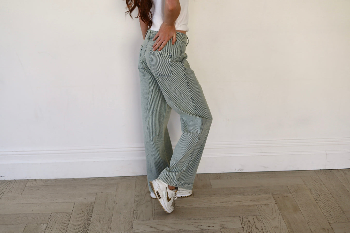 Pin Stripe Straight Leg Jeans