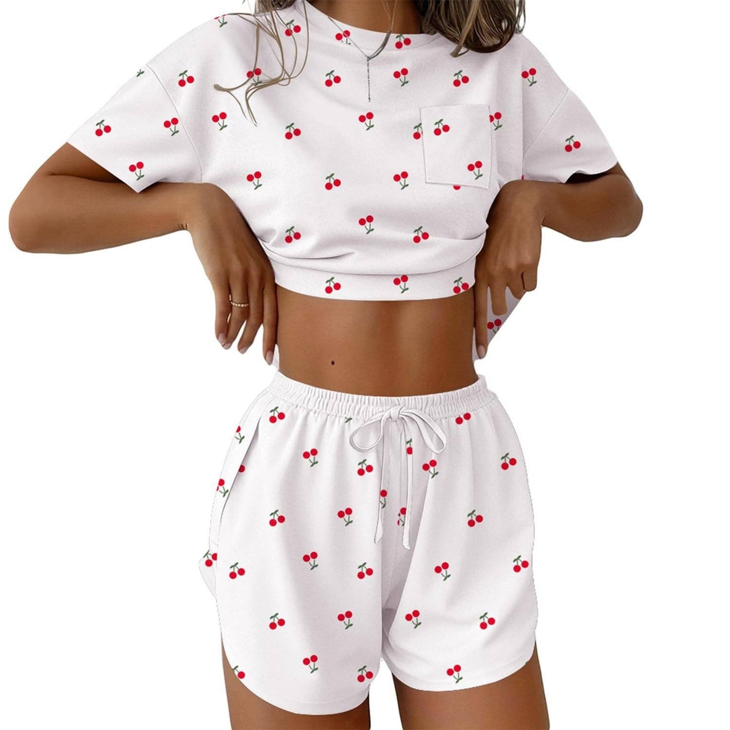 Pink Stripe Lounge Pajama Set Tee Top Drawstring Shorts