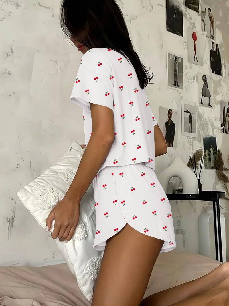 Pink Stripe Lounge Pajama Set Tee Top Drawstring Shorts